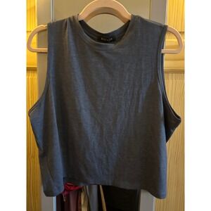 KOJOOIN Womens Charcoal Gray Muscle Tank Top Crew Neck Relaxed Fit Size L NWT